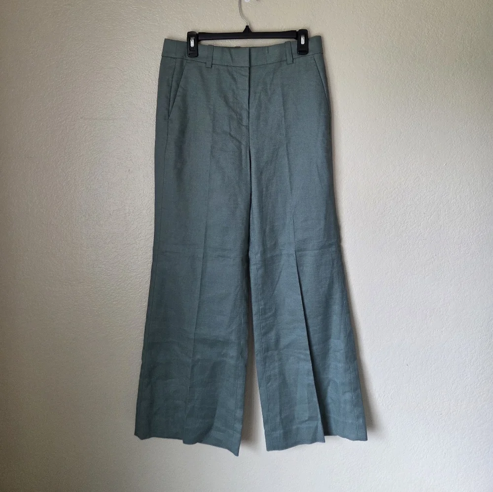 NWT J.Crew Carolina Flare Pant In Stretch Linen Blend Size 8 Green - Picture 2 of 8